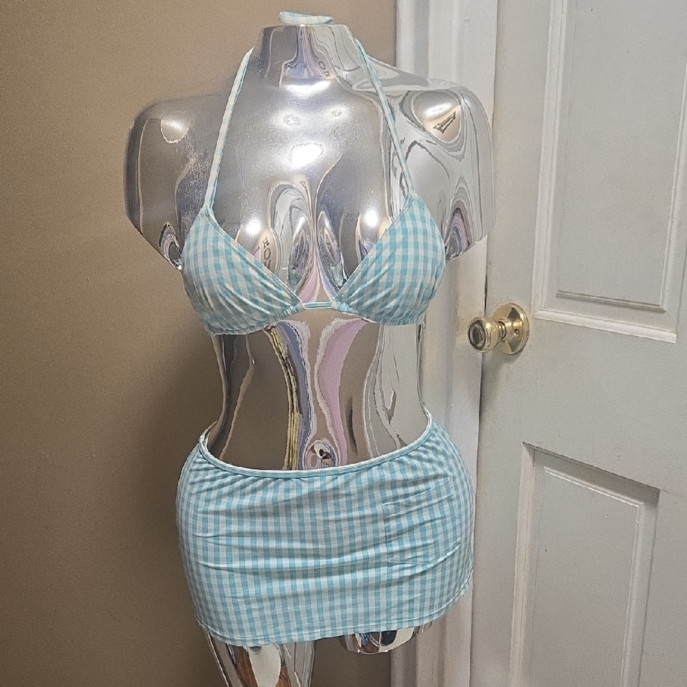 Ralph Lauren Chic Blue & White Checkered Bikini Set